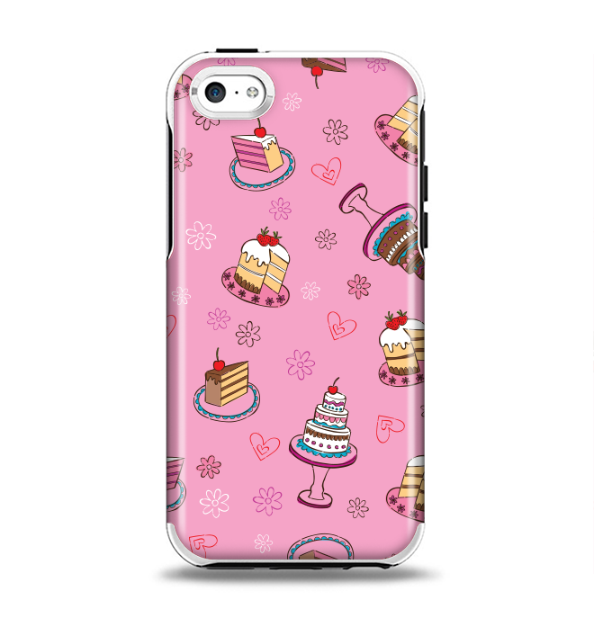 The Pink with Yummy Cakes Apple iPhone 5c Otterbox Symmetry Case Skin Set