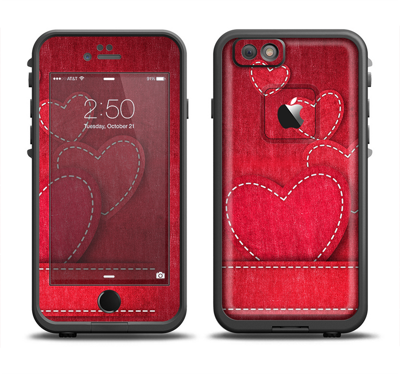 The Pocket with Red Scratched Hearts Apple iPhone 6/6s Plus LifeProof Fre Case Skin Set