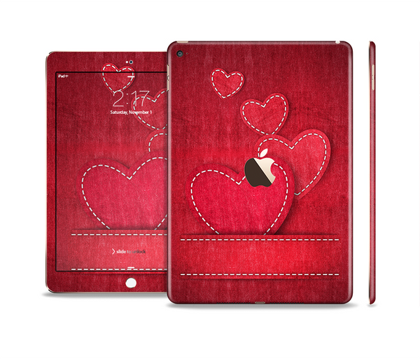 The Pocket with Red Scratched Hearts Skin Set for the Apple iPad Pro