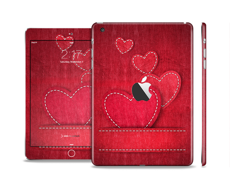 The Pocket with Red Scratched Hearts Skin Set for the Apple iPad Mini 4