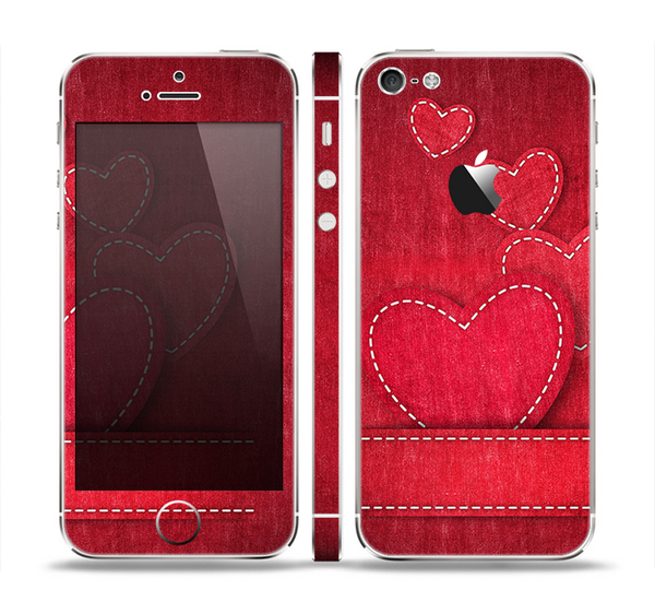 The Pocket with Red Scratched Hearts Skin Set for the Apple iPhone 5