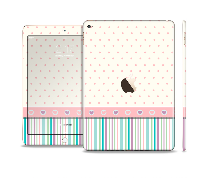 The Polka Dots with Green and Purple Stripes Skin Set for the Apple iPad Pro