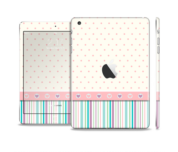 The Polka Dots with Green and Purple Stripes Skin Set for the Apple iPad Mini 4