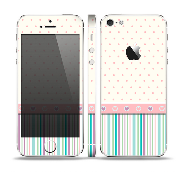 The Polka Dots with Green and Purple Stripes Skin Set for the Apple iPhone 5