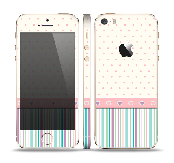 The Polka Dots with Green and Purple Stripes Skin Set for the Apple iPhone 5s