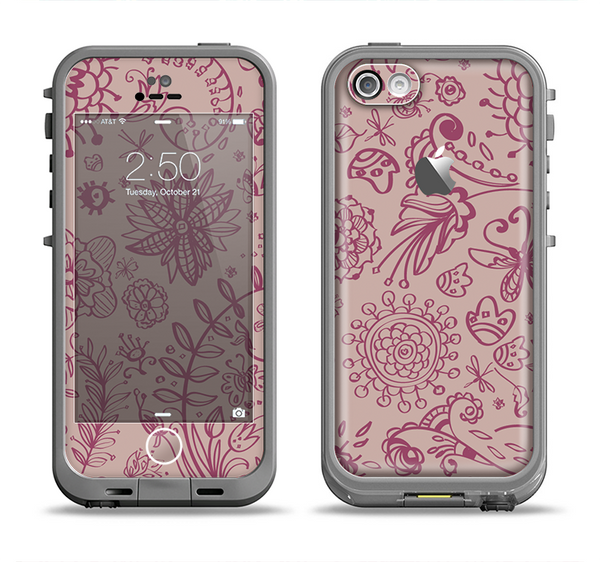 The Puprle and Light Pink Sketched Lace Patterns v21 Apple iPhone 5c LifeProof Fre Case Skin Set