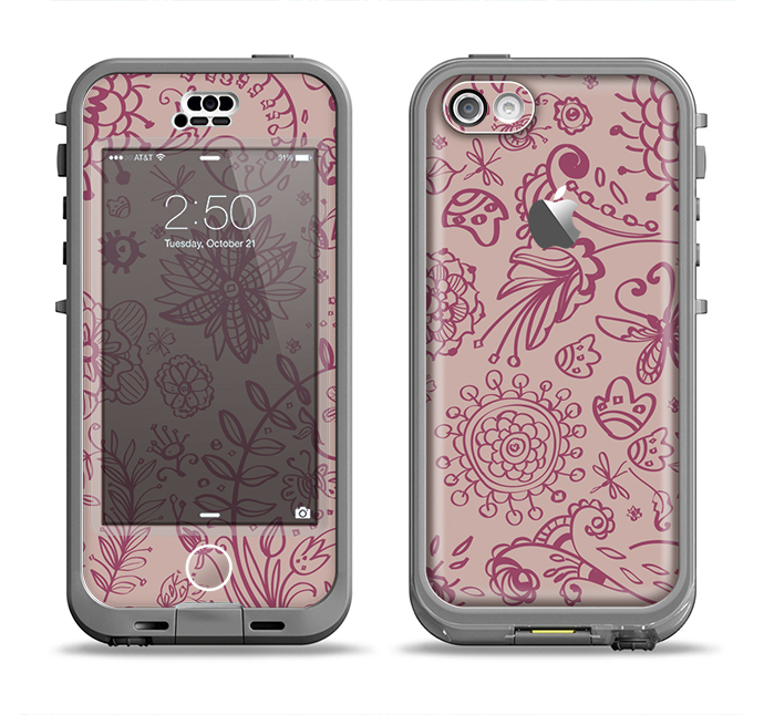The Puprle and Light Pink Sketched Lace Patterns v21 Apple iPhone 5c LifeProof Nuud Case Skin Set