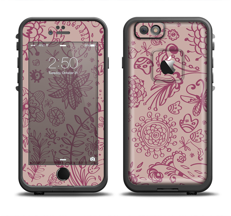 The Puprle and Light Pink Sketched Lace Patterns v21 Apple iPhone 6 LifeProof Fre Case Skin Set
