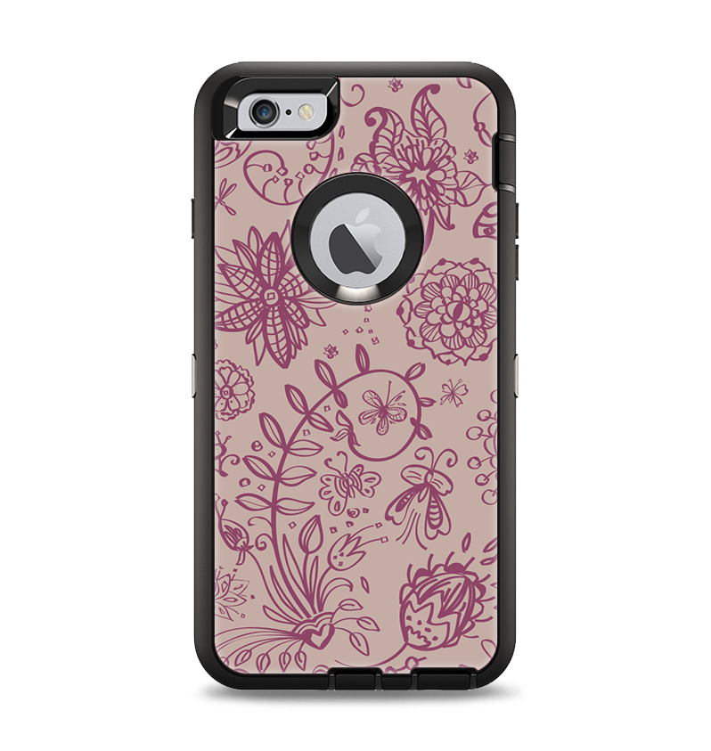 The Puprle and Light Pink Sketched Lace Patterns v21 Apple iPhone 6 Plus Otterbox Defender Case Skin Set