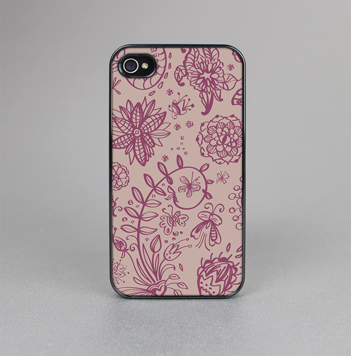 The Puprle and Light Pink Sketched Lace Patterns v21 Skin-Sert for the Apple iPhone 4-4s Skin-Sert Case