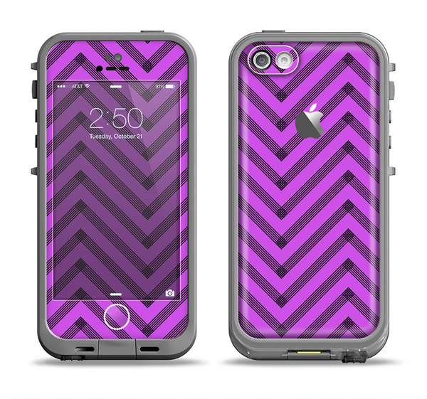The Purple & Black Sketch Chevron Apple iPhone 5c LifeProof Fre Case Skin Set