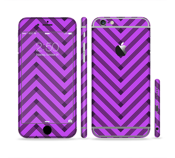 The Purple & Black Sketch Chevron Sectioned Skin Series for the Apple iPhone 6 Plus
