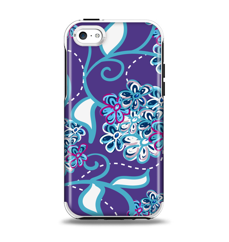 The Purple & Blue Vector Floral Design Apple iPhone 5c Otterbox Symmetry Case Skin Set