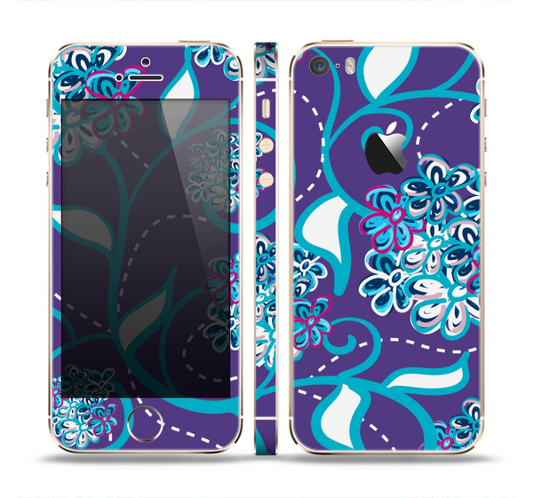 The Purple & Blue Vector Floral Design Skin Set for the Apple iPhone 5s