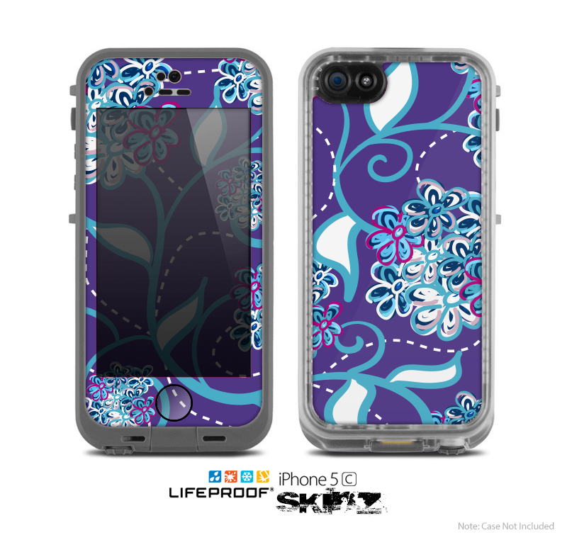 The Purple & Blue Vector Floral Design Skin for the Apple iPhone 5c LifeProof Case