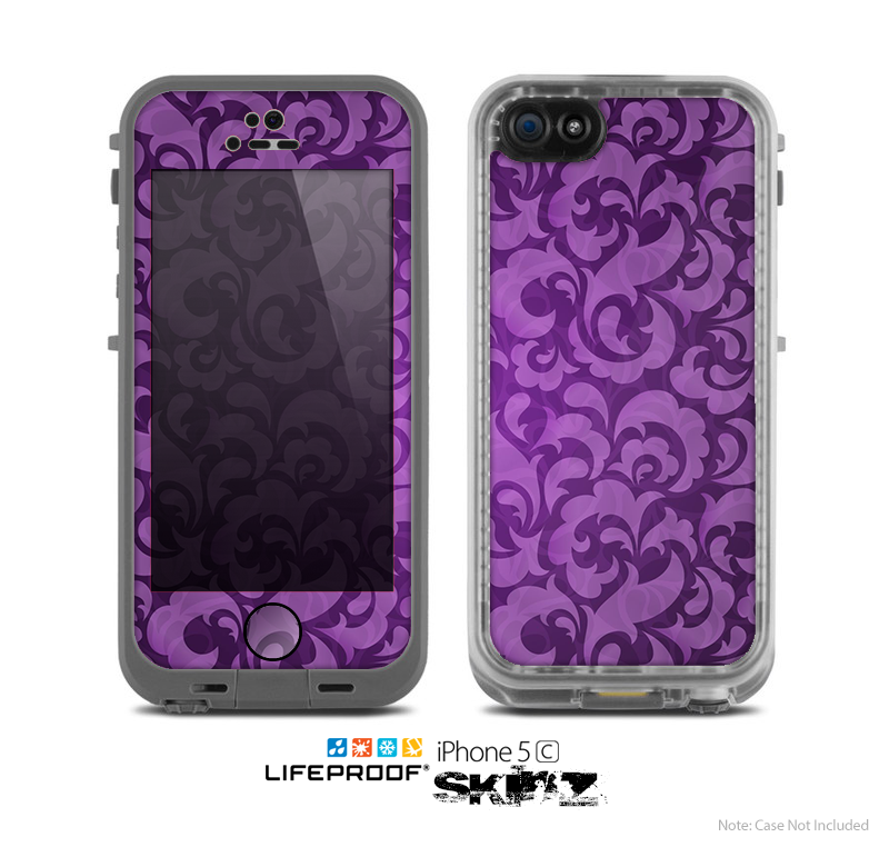 The Purple Bright Lace Pattern Skin for the Apple iPhone 5c LifeProof Case