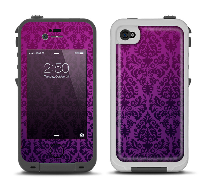 The Purple Delicate Foliage Pattern Apple iPhone 4-4s LifeProof Fre Case Skin Set