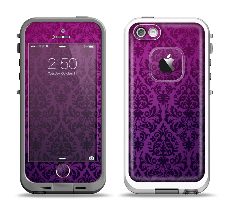 The Purple Delicate Foliage Pattern Apple iPhone 5-5s LifeProof Fre Case Skin Set