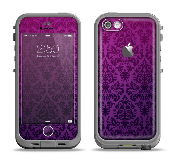 The Purple Delicate Foliage Pattern Apple iPhone 5c LifeProof Fre Case Skin Set