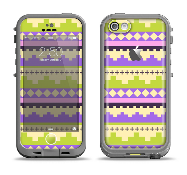 The Purple & Green Tribal Ethic Geometric Pattern Apple iPhone 5c LifeProof Fre Case Skin Set