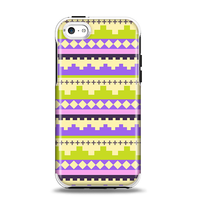 The Purple & Green Tribal Ethic Geometric Pattern Apple iPhone 5c Otterbox Symmetry Case Skin Set