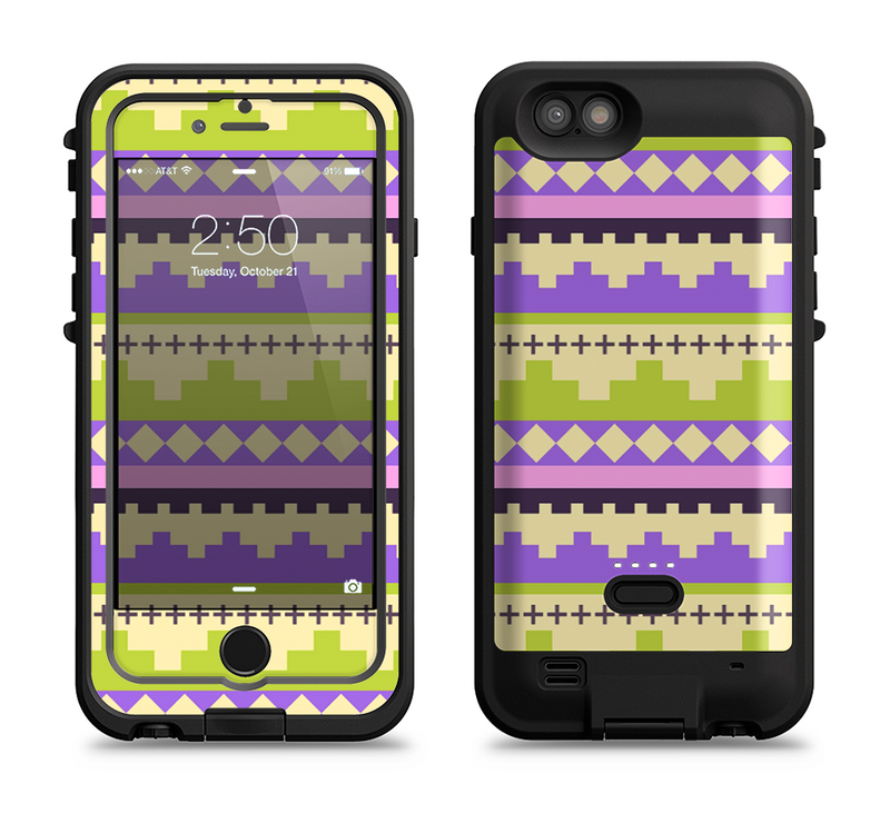The Purple & Green Tribal Ethic Geometric Pattern Apple iPhone 6/6s LifeProof Fre POWER Case Skin Set