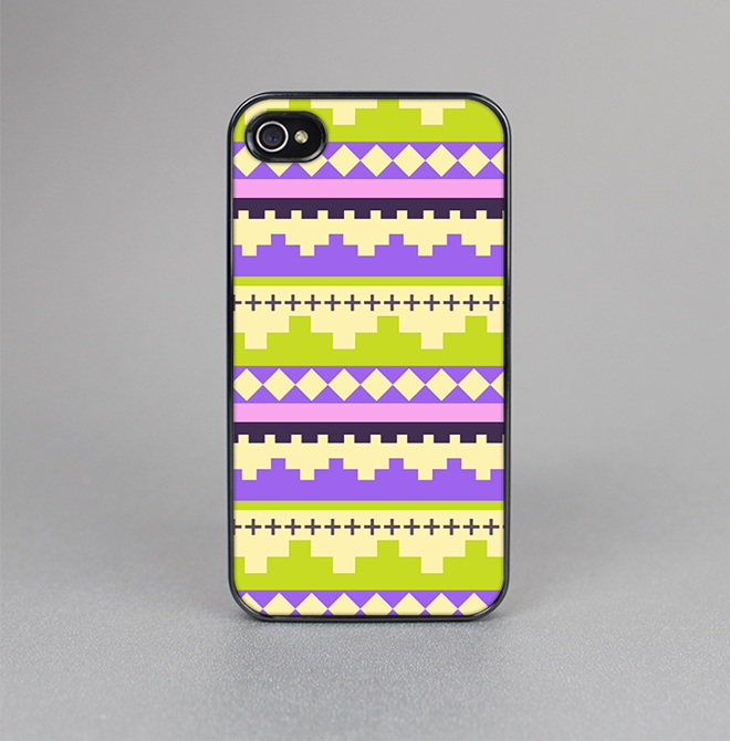 The Purple & Green Tribal Ethic Geometric Pattern Skin-Sert for the Apple iPhone 4-4s Skin-Sert Case