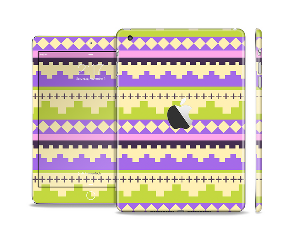 The Purple & Green Tribal Ethic Geometric Pattern Skin Set for the Apple iPad Mini 4