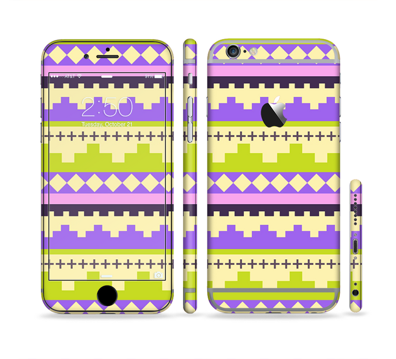 The Purple & Green Tribal Ethic Geometric Pattern Sectioned Skin Series for the Apple iPhone 6