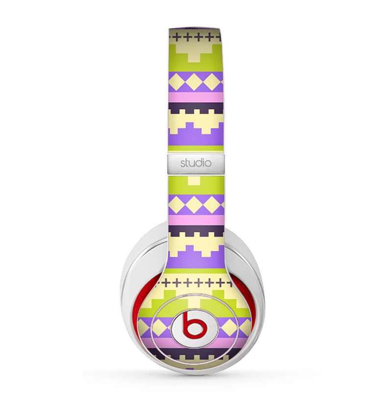 The Purple & Green Tribal Ethic Geometric Pattern Skin for the Beats by Dre Studio (2013+ Version) Headphones