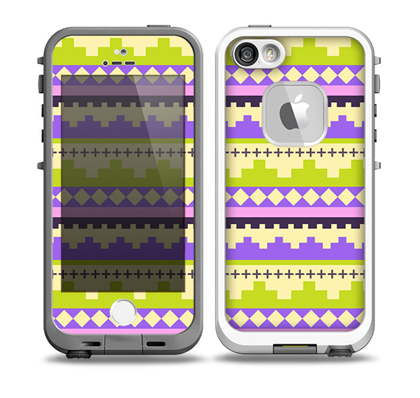 The Purple & Green Tribal Ethic Geometric Pattern Skin for the iPhone 5-5s fre LifeProof Case