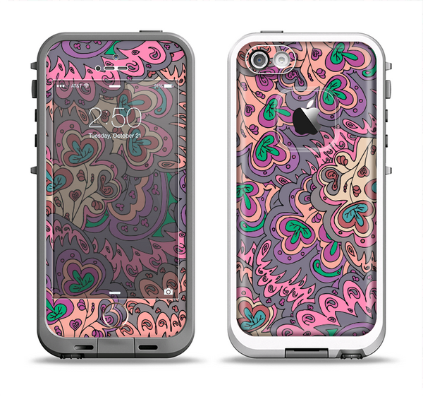 The Purple, Green, and Blue Vector Floral Pattern Apple iPhone 5-5s LifeProof Fre Case Skin Set