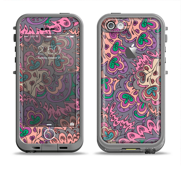 The Purple, Green, and Blue Vector Floral Pattern Apple iPhone 5c LifeProof Fre Case Skin Set
