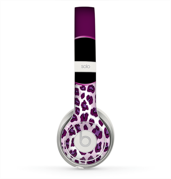 The Purple Leopard Monogram Skin for the Beats by Dre Solo 2 Headphones