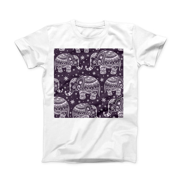 The Purple Sacred Elephant Pattern ink-Fuzed Front Spot Graphic Unisex Soft-Fitted Tee Shirt