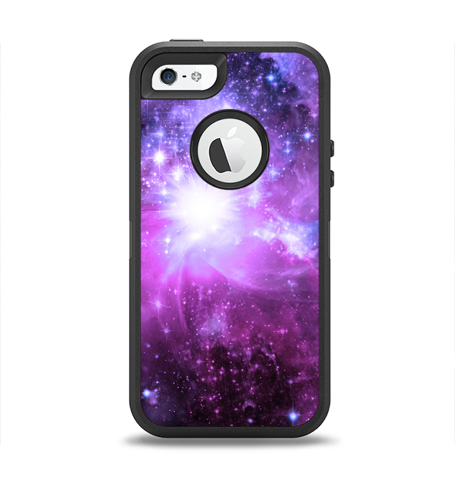 The Purple Space Neon Explosion Apple iPhone 5-5s Otterbox Defender Case Skin Set