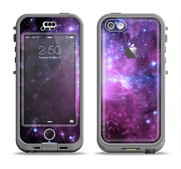The Purple Space Neon Explosion Apple iPhone 5c LifeProof Nuud Case Skin Set