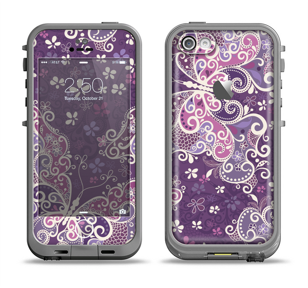 The Purple & White Butterfly Elegance Apple iPhone 5c LifeProof Fre Case Skin Set