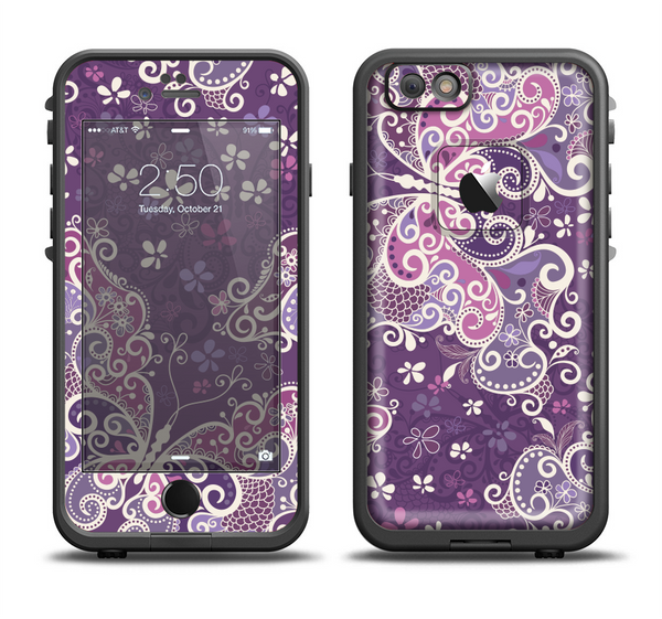 The Purple & White Butterfly Elegance Apple iPhone 6 LifeProof Fre Case Skin Set
