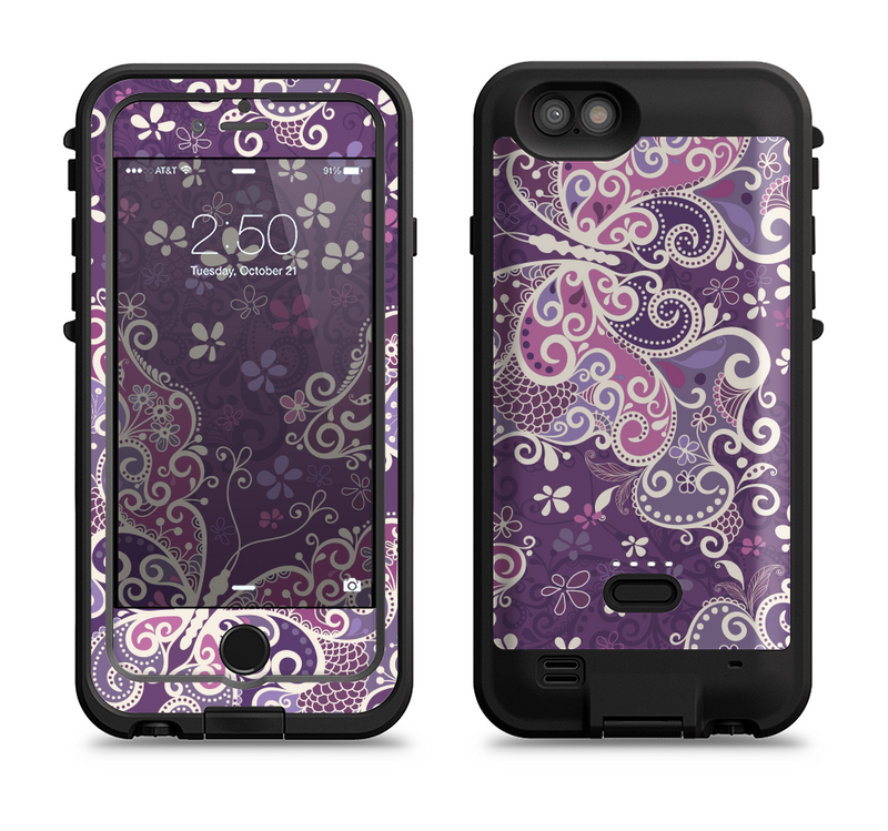 The Purple & White Butterfly Elegance Apple iPhone 6/6s LifeProof Fre POWER Case Skin Set