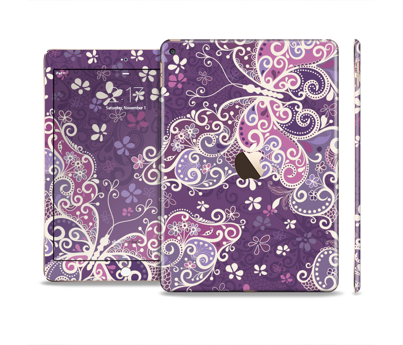 The Purple & White Butterfly Elegance Skin Set for the Apple iPad Pro