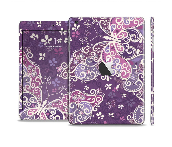 The Purple & White Butterfly Elegance Skin Set for the Apple iPad Mini 4