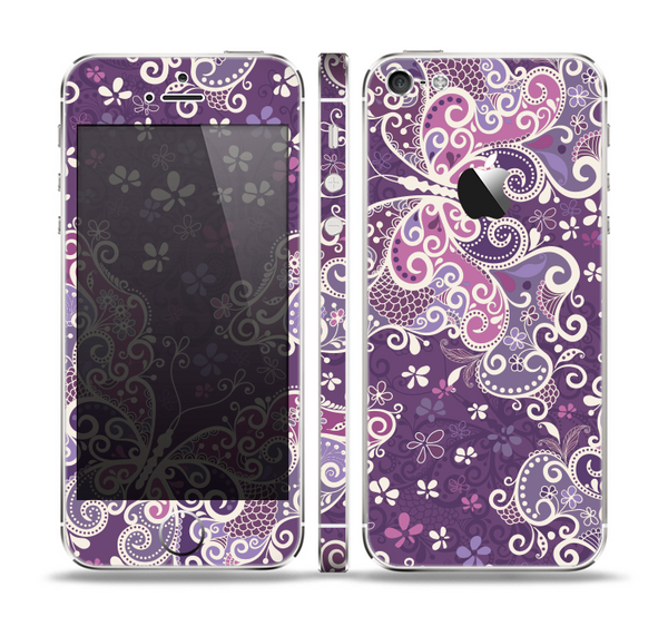 The Purple & White Butterfly Elegance Skin Set for the Apple iPhone 5