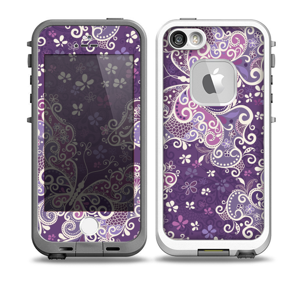 The Purple & White Butterfly Elegance Skin for the iPhone 5-5s fre LifeProof Case
