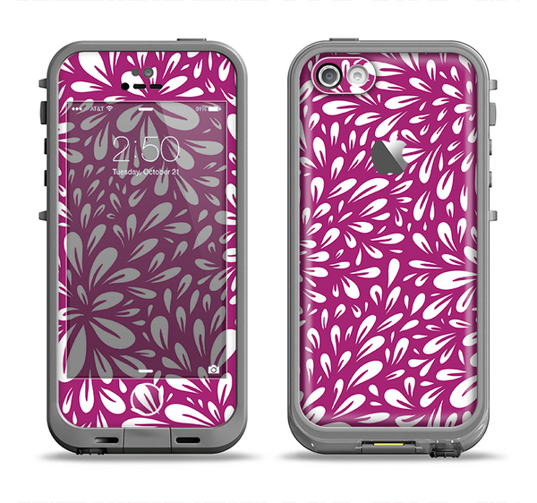 The Purple & White Floral Sprout Apple iPhone 5c LifeProof Fre Case Skin Set