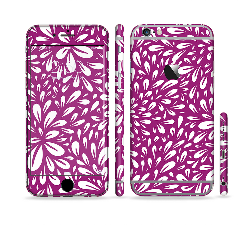 The Purple & White Floral Sprout Sectioned Skin Series for the Apple iPhone 6 Plus