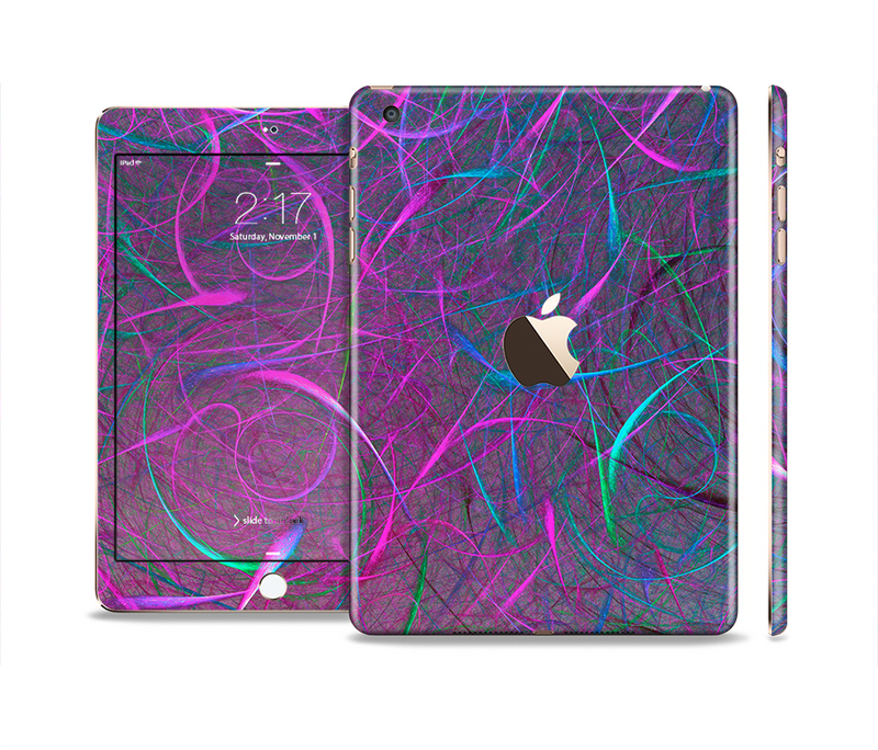 The Purple and Blue Electric Swirels Full Body Skin Set for the Apple iPad Mini 3