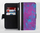 The Purple and Blue Paintburst Ink-Fuzed Leather Folding Wallet Credit-Card Case for the Apple iPhone 6/6s, 6/6s Plus, 5/5s and 5c