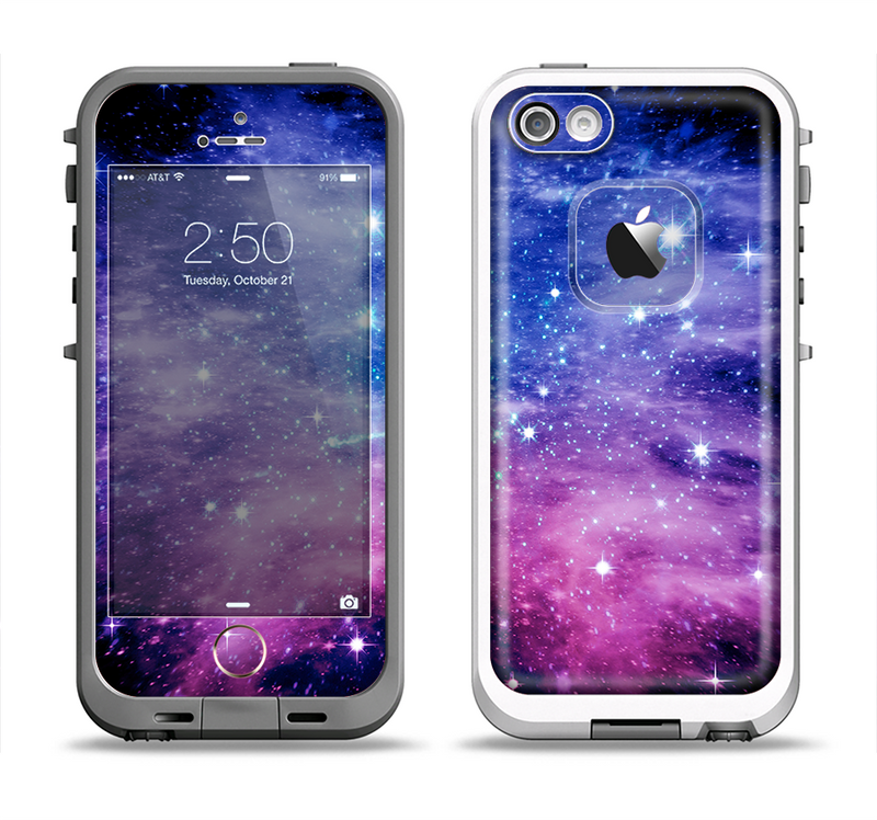 The Purple and Blue Scattered Stars Apple iPhone 5-5s LifeProof Fre Case Skin Set