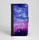 The Purple and Blue Scattered Stars Ink-Fuzed Leather Folding Wallet Case for the iPhone 6/6s, 6/6s Plus, 5/5s and 5c